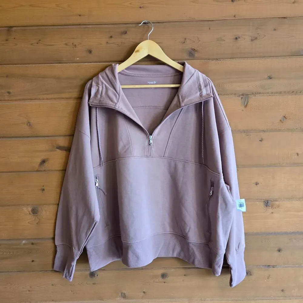 Old Navy Scuba Jacket Half Zip NWT Rare Earth Dynamic Fleece Sweatshirt Brown 4X - Picture 2 of 6